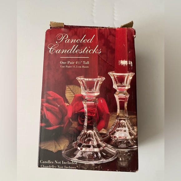 Crystal Paneled Candlesticks Holder One Pair 4 1/2" Tall Indiana Glass Made USA - Picture 4 of 6